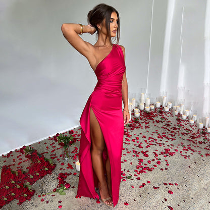 One-shoulder Backless Slit Dress