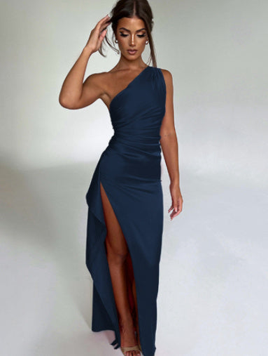 One-shoulder Backless Slit Dress