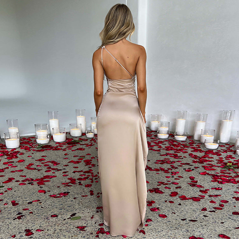 One-shoulder Backless Slit Dress